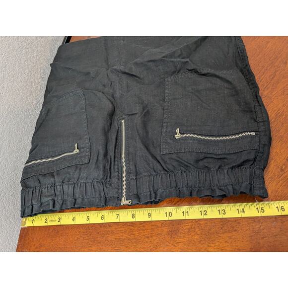 Lou & Gray Linen Micro Mini Skirt S Black Zipper Detail Stretchy Waist Pockets - Picture 5 of 9